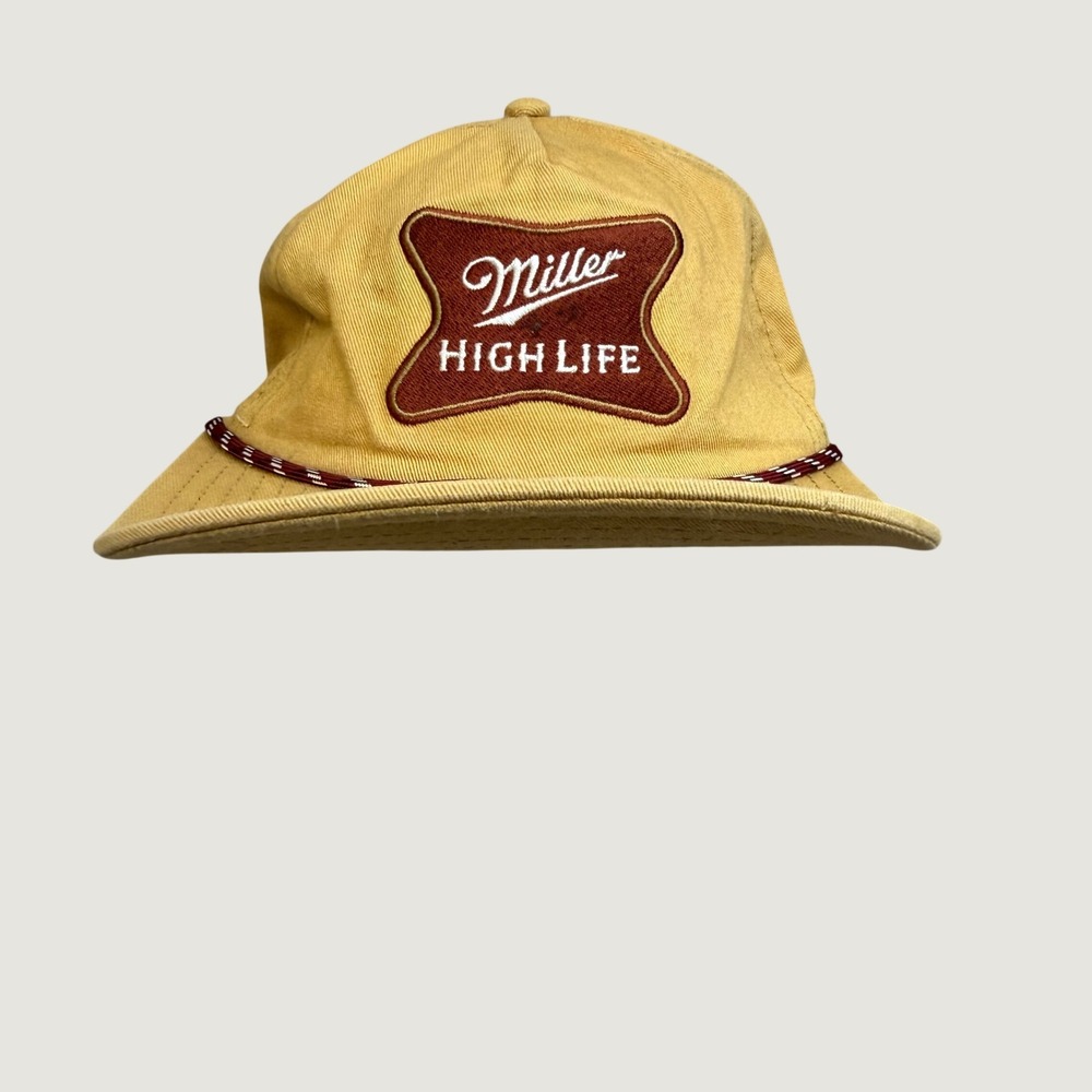 Miller‎ High Life Rope Hat Mustard Yellow Vintage Style Snapback Beer Patch Cap